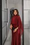 Burgundy Satin Evening Gown with Tulle Cape - 2