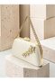Ecru Satin Clutch Bag with Stone-Embellished Design and Gold Chain Straps for Women—Perfect for Weddings and Engagement Parties - 2