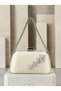 Ecru Satin Clutch Bag with Stone-Embellished Design and Silver Accents, Chain Strap, for Women—Evening Wear, Weddings, and Engagements - 3
