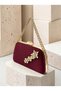 Women's Evening Clutch Bag with Burgundy Stone-Embellished Satin and Gold Accents, Chain Strap—Perfect for Weddings and Engagements - 2