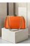 Women's Evening Clutch Bag with Orange Stone, Satin, and Gold Accents, Chain Strap—Perfect for Weddings and Engagements - 5