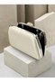 Ecru Satin Clutch Bag with Stone-Embellished Design and Silver Accents, Chain Strap, for Women—Evening Wear, Weddings, and Engagements - 5