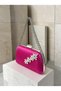 Fuchsia Pink Satin Clutch Bag with Gemstones and Silver Accents, Chain Strap, for Women—Evening Wear, Weddings, and Engagements - 2