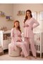 New Season Pink-Patterned, Nursing-Friendly, Lace-Trimmed, Long-Sleeved, 100% Cotton Maternity and Postpartum Robe and Pajama Set - 6