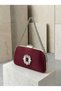 Burgundy Stone-Embellished Satin Clutch Bag with Silver Accents and Chain Strap for Women—Wedding and Engagement - 2