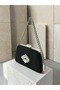 Women's Evening Clutch Bag with Black Stone Accents, Satin, and Chain-Accented Design—Perfect for Weddings and Engagements - 3