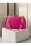Fuchsia Pink Stone-Embellished Satin Clutch Bag with Gold Accents and Chain Strap for Women—Evening Wear, Weddings, and Engagements - 4