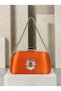 Women's Evening Clutch Bag with Orange Stones, Satin, and Silver Accents, Chain Strap—Perfect for Weddings and Engagements - 2