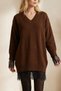 Women's V-Neck Oversized Relaxed-Fit Long-Sleeved Soft-Textured Long Knit Sweater - 2