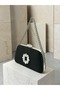Women's Evening Clutch Bag with Black Stone Accents, Satin, and Chain-Accented Design—Perfect for Weddings and Engagements - 3