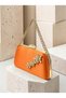 Women's Evening Clutch Bag with Orange Stone, Satin, and Gold Accents, Chain Strap—Perfect for Weddings and Engagements - 3