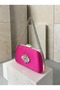 Fuchsia Pink Satin Clutch Bag with Gemstones and Silver Accents, Chain Strap, for Women—Evening Wear, Weddings, and Engagements - 3