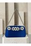 Cobalt Blue Stone Satin Silver-Chain-Accented Women's Evening Clutch Bag for Weddings and Engagements - 2