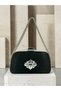 Women's Evening Clutch Bag with Black Stone Accents, Satin, and Chain-Accented Design—Perfect for Weddings and Engagements - 2