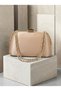 Beige Stone-Embellished Satin Clutch Bag with Gold Accents and Chain Strap for Women—Evening Wear, Weddings, and Engagements - 5