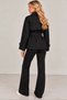 Women's Black Belted Double-Breasted Button-Up Short Trench Coat with Pockets - 2
