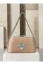 Beige Stone-Embellished Satin Clutch Bag with Silver Accents and Chain Strap for Women—Evening Wear, Weddings, and Engagement Parties - 2