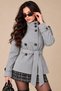 Women's Gray Mock Neck Short Melton Coat with Belt, Buttons, and Lining—Winter Jacket
