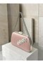 Powder Pink Satin Clutch Bag with Stone-Embellished Design and Silver Accents, Chain Strap, for Women—Evening Wear, Weddings, and Engagements - 3