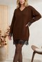 Women's V-Neck Oversized Relaxed-Fit Long-Sleeved Soft-Textured Long Knit Sweater