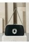 Women's Evening Clutch Bag with Black Stone Accents, Satin, and Chain-Accented Design—Perfect for Weddings and Engagements - 2