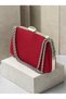 Women's Evening Clutch Bag with Red Stone, Satin, and Silver Accents, Chain Strap—Perfect for Weddings and Engagements - 5
