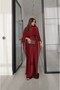 Burgundy Satin Evening Gown with Tulle Cape - 3