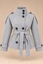 Women's Gray Mock Neck Short Melton Coat with Belt, Buttons, and Lining—Winter Jacket - 4