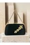 Women's Evening Clutch Bag with Black Stone, Satin, and Gold Accents, Chain-Accented Design with Chain Strap—Perfect for Weddings and Engagements - 2