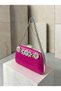 Fuchsia Pink Satin Clutch Bag with Gemstones and Silver Accents, Chain Strap, for Women—Evening Wear, Weddings, and Engagements - 2