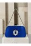 Cobalt Blue Stone Satin Silver-Chain-Accented Women's Evening Clutch Bag for Weddings and Engagements - 2