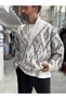 Beige Patterned Sweater with Half-Zip SW-6001 - 4