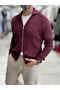 Burgundy Zipper Knit Sweatshirt MRK-2850 - 2