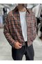 Coffee-Colored Plaid Zipper Jacket MRK-2351 - 4