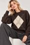Women's Soft Knit Sweater with Brown Stone Embellishments and a Patterned Crew Neck - 3