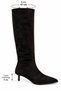Women's Black Suede Pointed Toe Slim Short-Heeled Knee-Length Boots by Derlis - 2