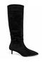 Women's Black Suede Pointed Toe Slim Short-Heeled Knee-Length Boots by Derlis - 4