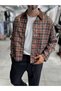 Coffee-Colored Plaid Zipper Jacket MRK-2351 - 2