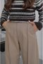 Dark Beige Wool Blend Barrel Pants with Piped Waistband - 3