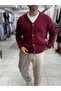 Burgundy V-Neck Button-Down Knit Sweatshirt MRK-2606 - 4