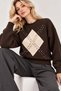 Women's Soft Knit Sweater with Brown Stone Embellishments and a Patterned Crew Neck - 4