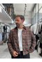 Coffee-Colored Plaid Zipper Jacket MRK-2351