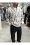 Beige Patterned Sweater with Half-Zip SW-6001 - 5