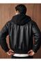 MEN'S WINTER LEATHER JACKET WITH REMOVABLE HOOD - 5