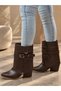 Dakota Brown Leather Belt Detail Removable 6 cm Women's Heel Boots - 2
