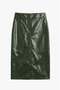 Khaki Leather-Look Shiny Jacket and Skirt Set - 4