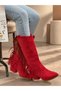 Arizona Red Suede Tasseled 5 cm Heel Dallas Boots Botties - 3