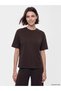LCW Modest Brown Interlock Plain Loose & Oversized Short-Sleeve Women's T-Shirt, Featuring the ALITA CITY Touch