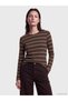 TWO MT SHOP QUALITY LCW EVERYDAY Brown Jersey Checkered Slim-Fit Long-Sleeve Women's Bodysuit