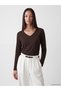 Alita City with a Difference in Color, Lcw Everyday Brown Plain Narrow & Slim Long Sleeve Women's Bodysuit